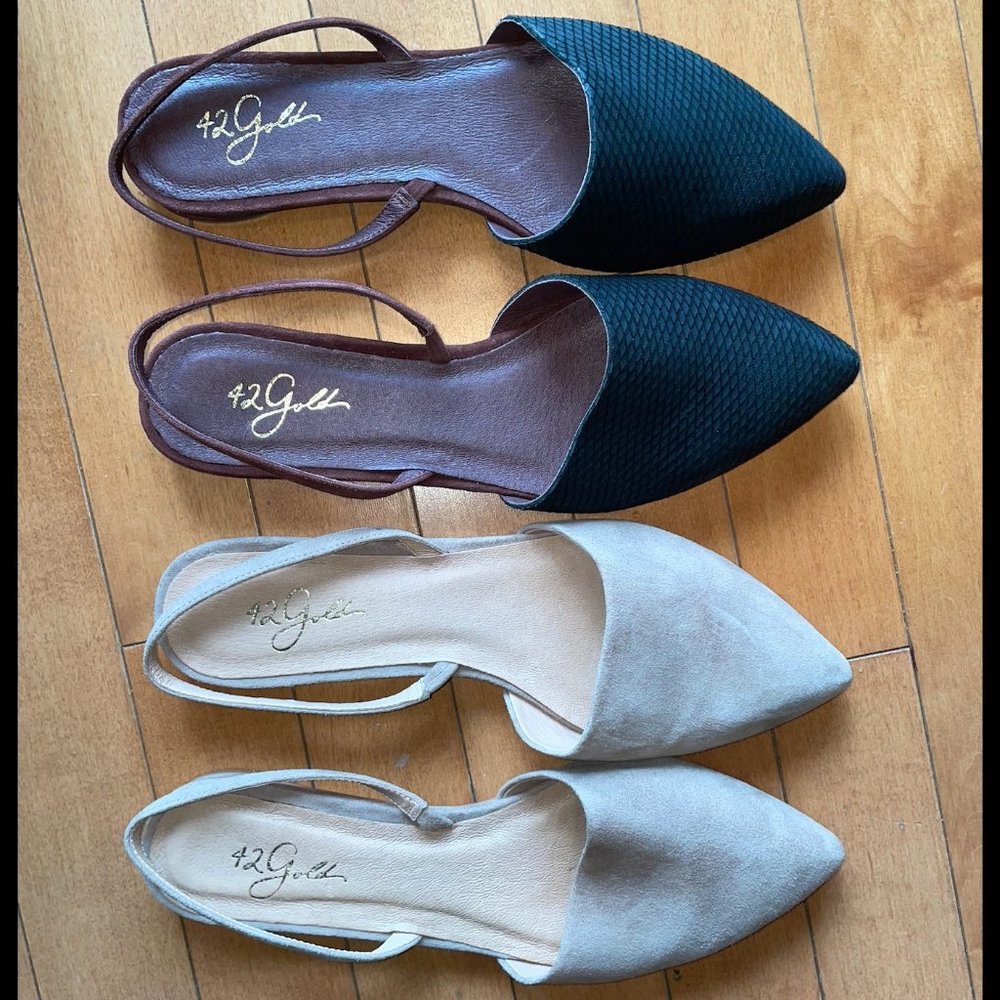 42 Gold Cab Pointy Toe Slingback Flats